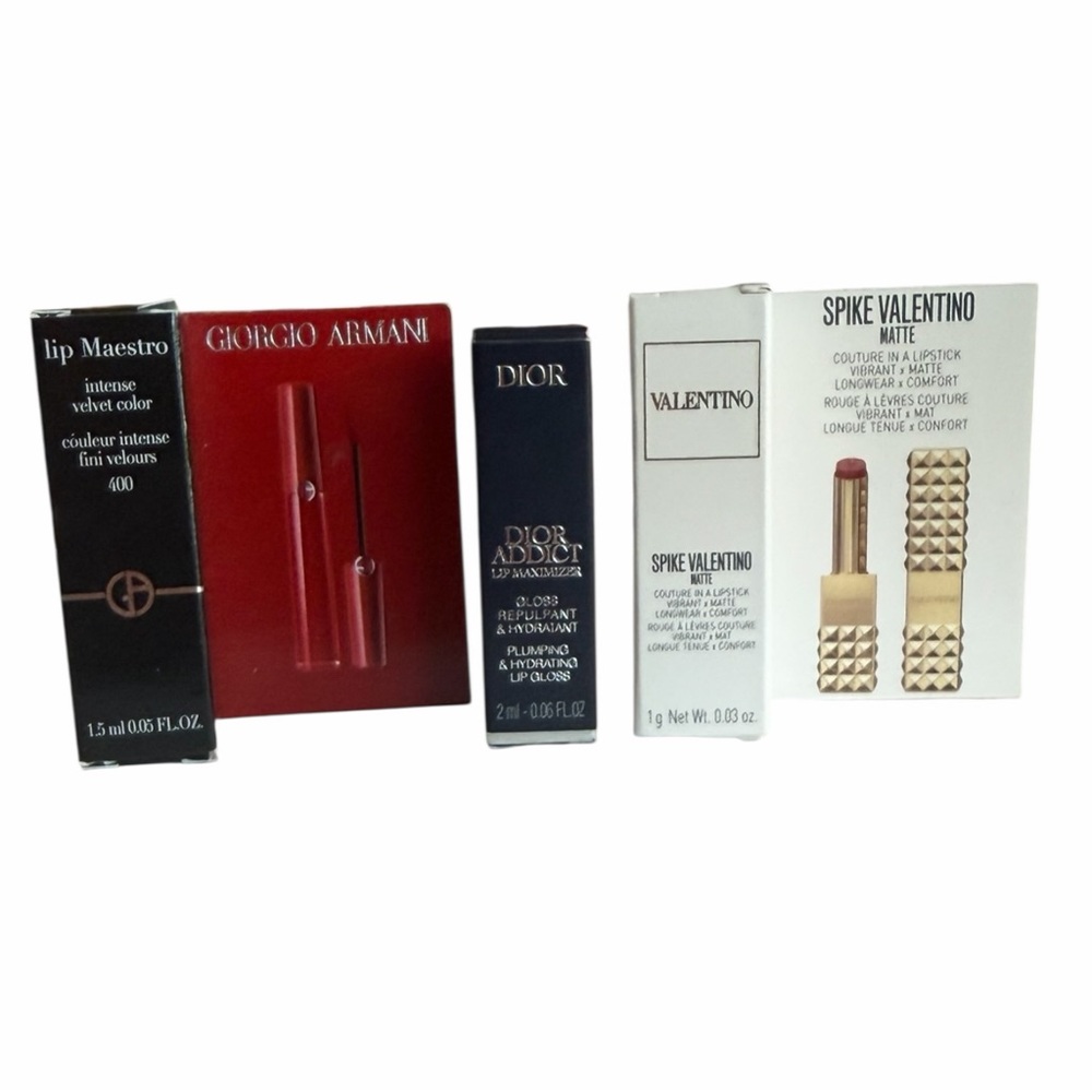 Luxury Lip Mini Bundle Dior Valentino Armani | Travel Size Lipstick & Gloss Set - Picture 6 of 7
